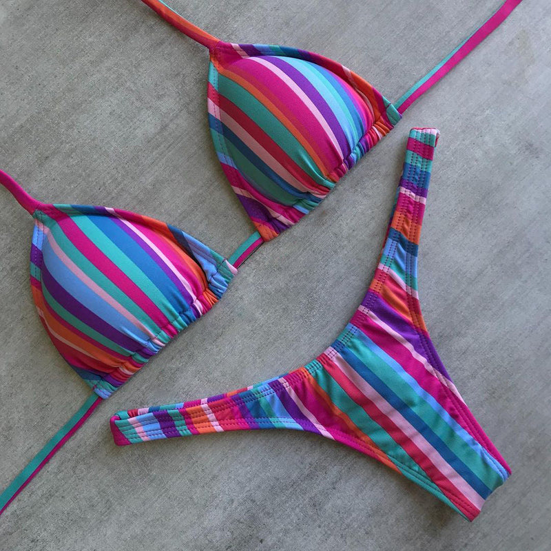 Fashion striped split bikini