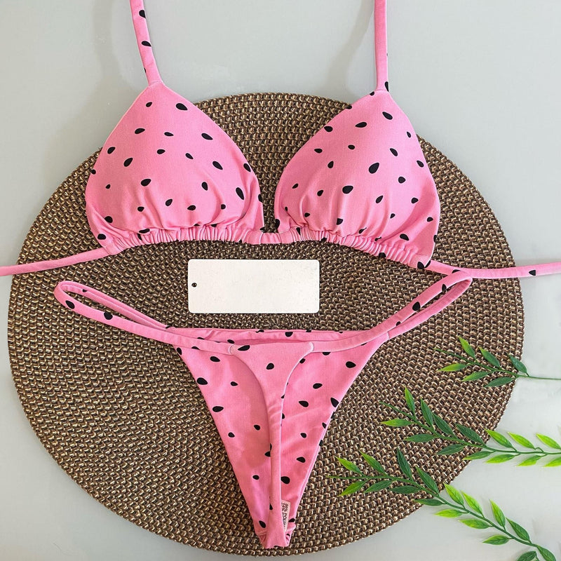 Stylish casual strappy polka dot resort style bikini