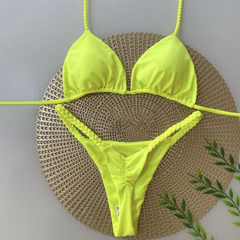 Solid color sexy thong bikini swimsuit