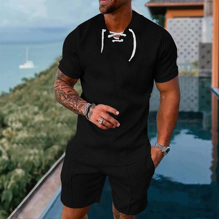 Lace-up fashion short-sleeved polo suit