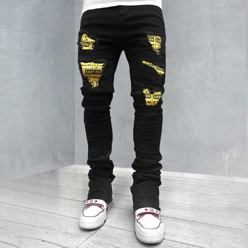 Ripped Slim Fit Patch Print Lounge Jeans