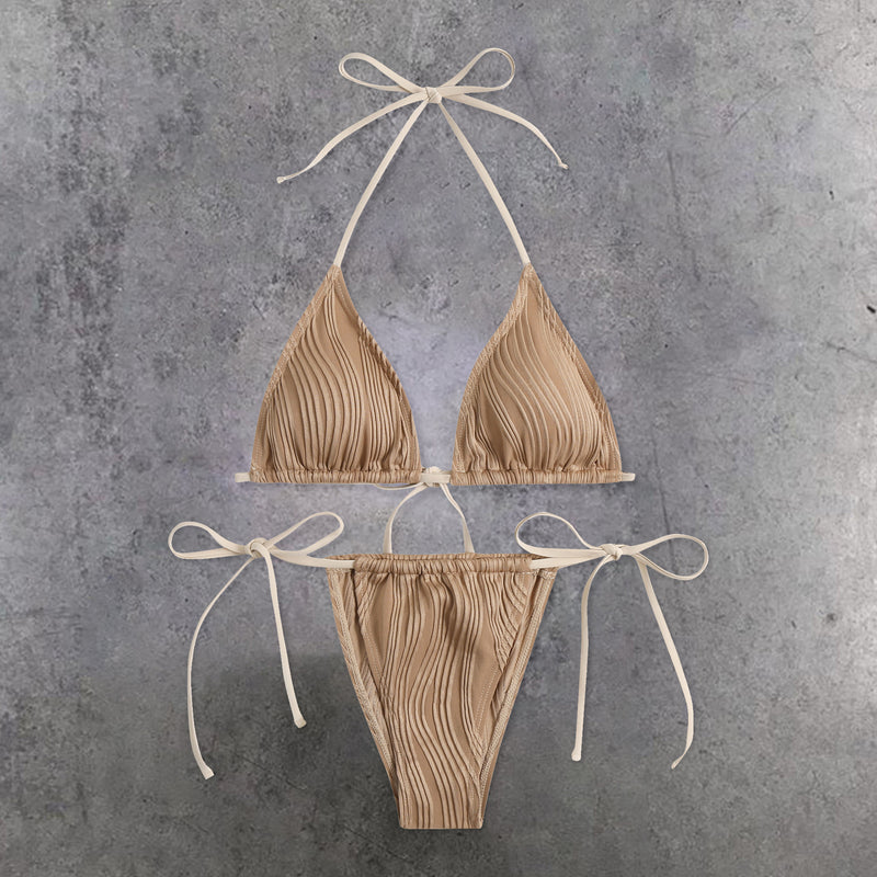 Textured material strappy sexy bikini set