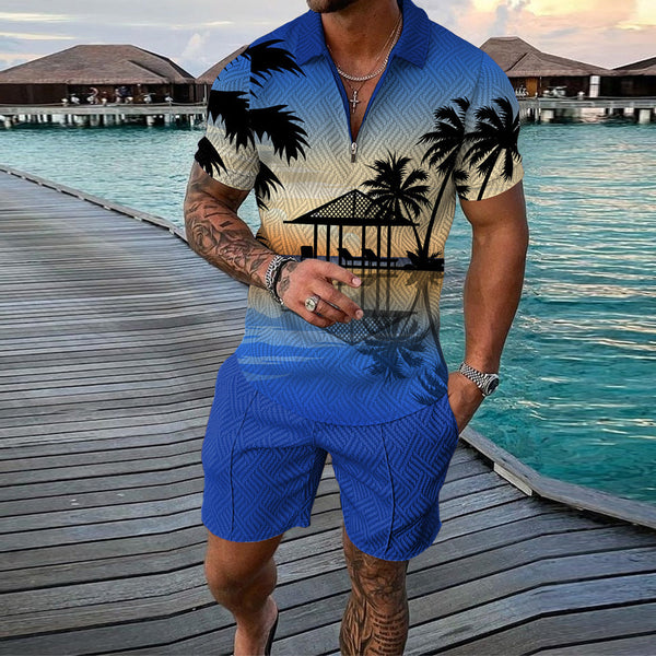 Coco print resort style polo shirt set