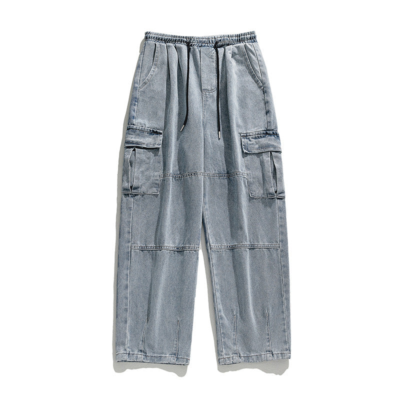 Three-dimensional pocket retro distressed washed overalls jeans