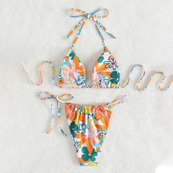 Two-piece print swimsuit strappy halterneck bikini