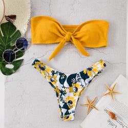 Sexy printed bow split bikini