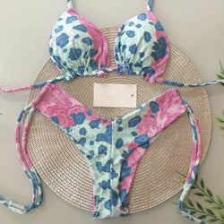 Fashion colorblock leopard sling bikini