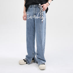 Graffiti Design Cuff Slit Jeans