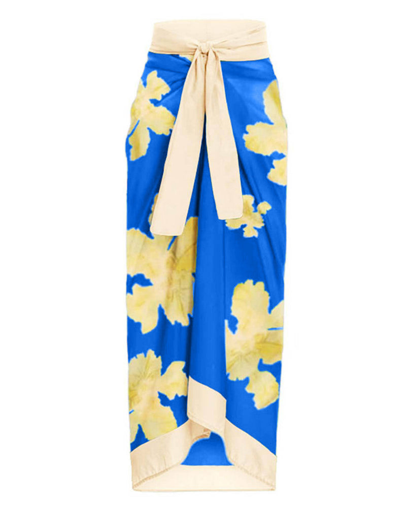 Retro One-Shoulder One Piece Swimsuit Chiffon Beach Skirt Set