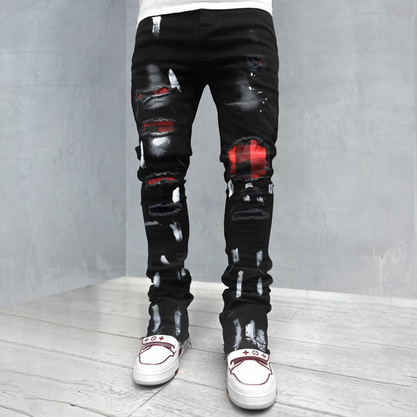 Relaxed Slim Paint Ripped Jeans