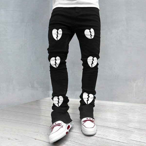 Heart Print Slim Fit Trendy Casual Jeans