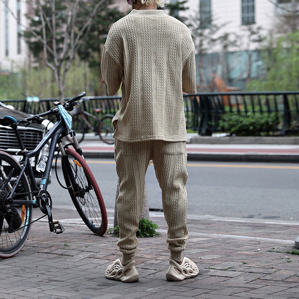 Casual sweater loose short-sleeved T-shirt trousers woolen suit